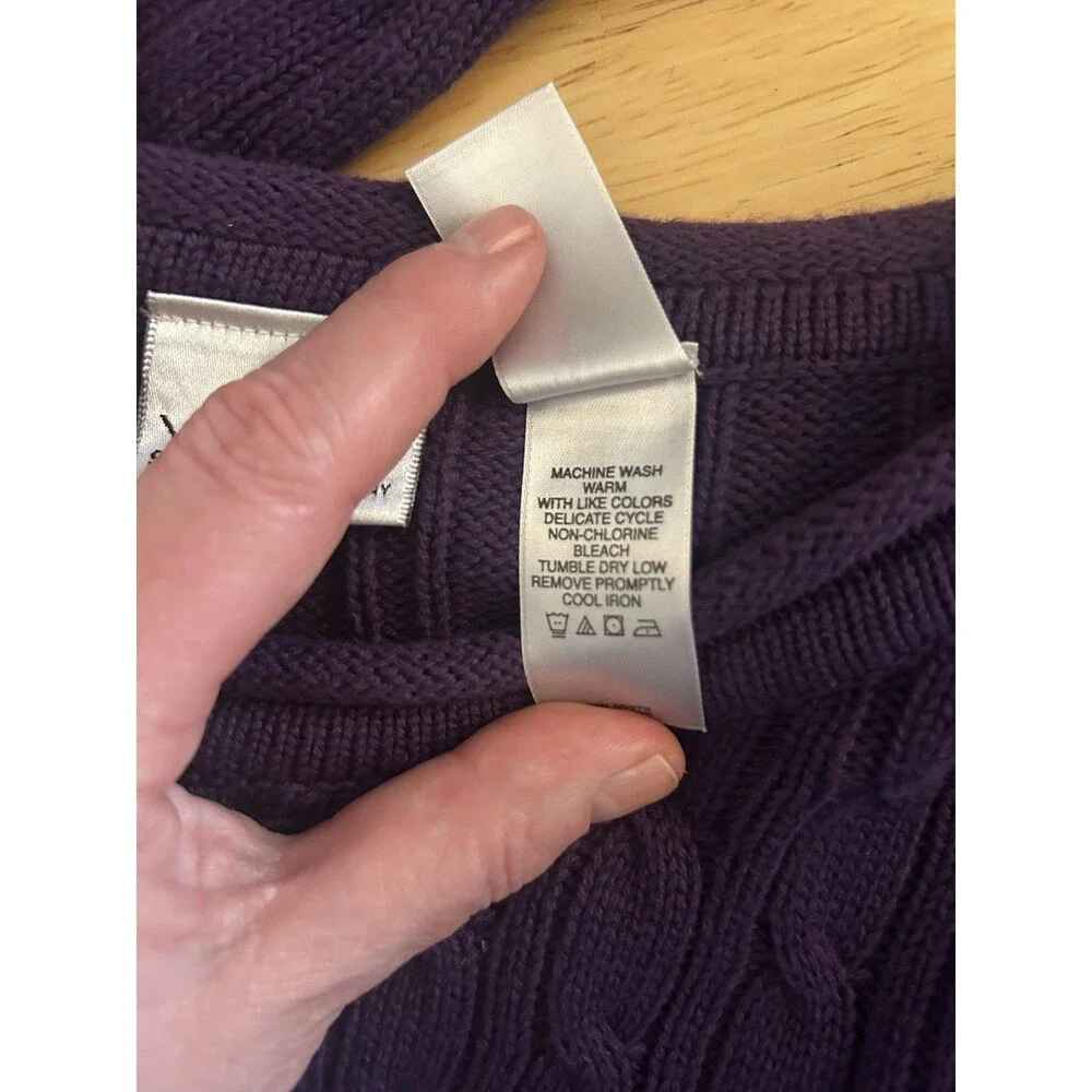 Eggplant Purple Cable Knit Sweater Women XL 100% Cotton Villager Sport Claiborne - Picture 9 of 10
